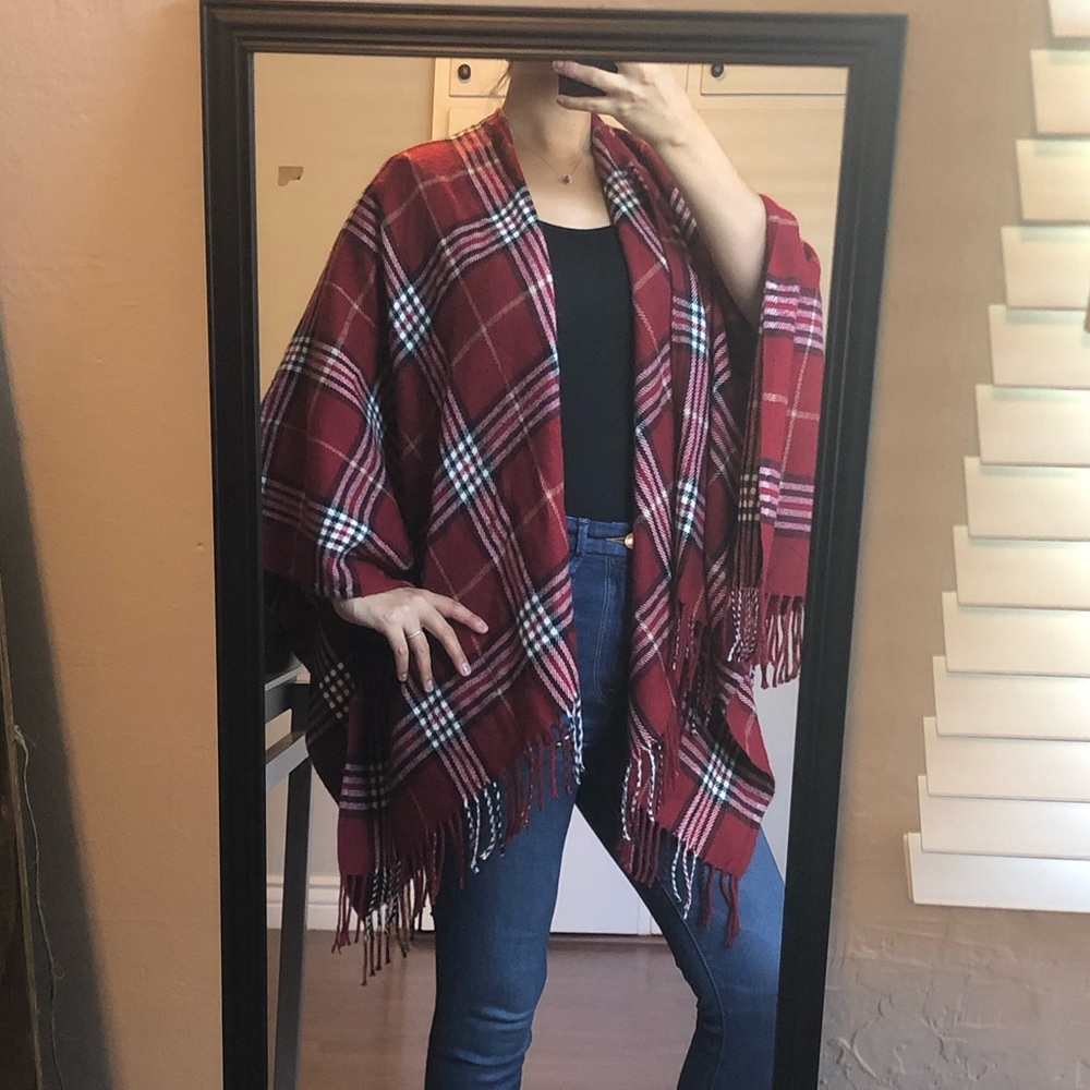 Plaid Poncho Cardigan Wrap Blanket Sweater